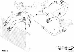 COOLING SYSTEM WATER HOSES diagram for BMW 5 Series E61 LCI 525d