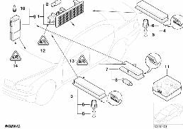 Various lamps/spare bulbs box diagram for BMW 7 Series E65 745i