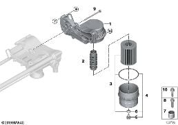 Dopływ oleju-filtr oleju diagram for BMW 7 Series E65 745i