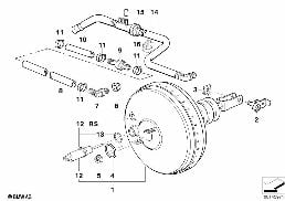 Bromskraftfoerstaerkare undertryck diagram for BMW 3 Series E36 325tds