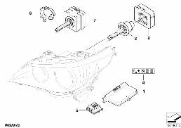 HEADLIGHT, ELECTRONIC PARTS, XENON LIGHT diagram for BMW 5 Series E61 545i