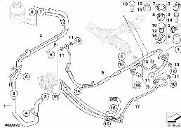 HYDRO STEERING-OIL PIPES diagram for BMW 5 Series E61 LCI M5