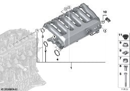 進氣系統﹐不帶風門控制 diagram for BMW 5 Series E61 LCI 525d