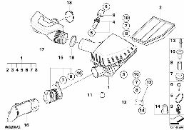 進氣消音器 / 濾芯 / 熱膜式空氣質量計 diagram for BMW 5 Series E60 550i