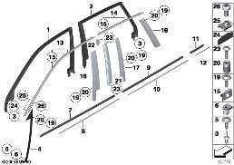 Vnější lišty / ozdobná mřížka diagram for BMW Rolls-Royce Phantom RR1 Phantom