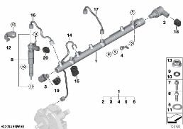 HIGH PRESSURE ACCUMULATOR/INJECTOR/LINE diagram for BMW X3 E83 LCI 3.0d
