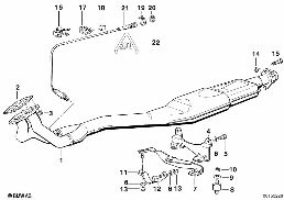 Système d'échappement avec catalyseur diagram for BMW 5 Series E34 518g
