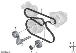 Napęd pasowy pompy wody/prądnicy diagram for BMW X5 E70 3.0d