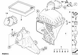 Inlaatluchtdemper/Filterelement/HFM diagram for BMW 7 Series E66 730Li