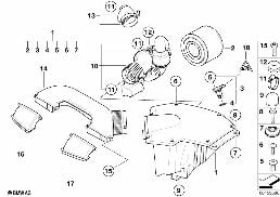 INTAKE MUFFLER/FILTER CARTRIDGE/HFM diagram for BMW 1 Series E88 125i