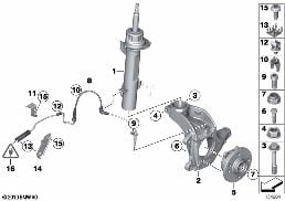 FRONT SPRING STRUT/CARRIER/WHEEL BEARING diagram for BMW MINI Clubman R55 Cooper