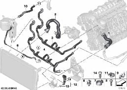 COOLING SYSTEM WATER HOSES diagram for BMW 3 Series E90 LCI 335i