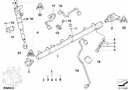 HIGH PRESSURE ACCUMULATOR/INJECTOR/LINE diagram for BMW 3 Series E90 LCI 325d