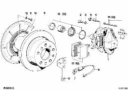 REAR BRAKE / BRAKE PAD / WEAR SENSOR diagram for BMW 7 Series E23 733i