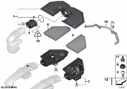 Slziatore d aspiraz./Elem.filtrante/HFM diagram for BMW X5 E70 4.8i
