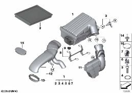 Ansauggeräuschdämpfer/Filtereinsatz/HFM diagram for BMW X5 E70 3.0si
