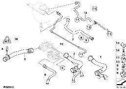 COOLING SYSTEM WATER HOSES diagram for BMW 5 Series E60 545i