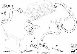 COOLING SYSTEM WATER HOSES diagram for BMW 3 Series E46 318i