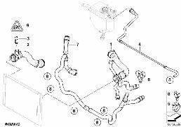 COOLING SYSTEM WATER HOSES diagram for BMW 5 Series E60 525i