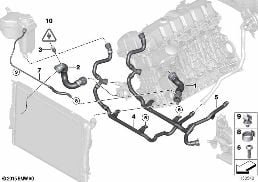 COOLING SYSTEM WATER HOSES diagram for BMW 3 Series E92 LCI 330i