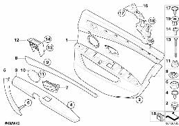 Dörrklädsel, bak diagram for BMW 5 Series E60 LCI 530i
