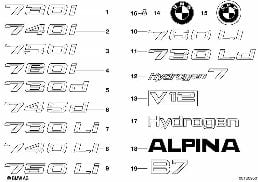 EMBLEMS / LETTERINGS diagram for BMW 7 Series E66 760Li