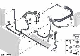 Prowadzenie węży wody ukł. chłodn. diagram for BMW X5 E70 3.0d