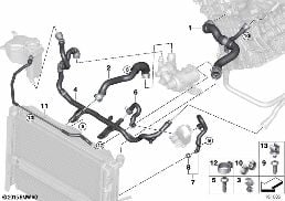 COOLING SYSTEM WATER HOSES diagram for BMW 3 Series E90 LCI 318i