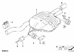 Uitlaatsysteem achter diagram for BMW 5 Series E60 LCI 523i