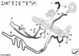 HYDRO STEERING-OIL PIPES diagram for BMW 3 Series E90 LCI 320xd