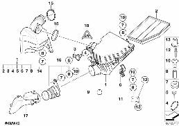 INTAKE MUFFLER/FILTER CARTRIDGE/HFM diagram for BMW 5 Series E60 LCI 520Li