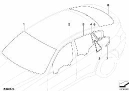 GLAZING diagram for BMW X6 E71 35iX