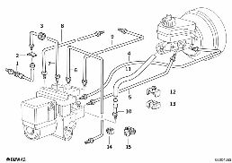 Tuyau de frein avant ABS/ASC+T diagram for BMW 5 Series E34 525i
