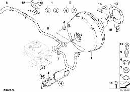 Remkrachtversterker onderdruk diagram for BMW 5 Series E60 LCI 520i