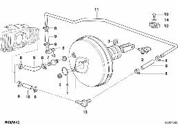 Bromskraftfoerstaerkare undertryck diagram for BMW 3 Series E36 318ti
