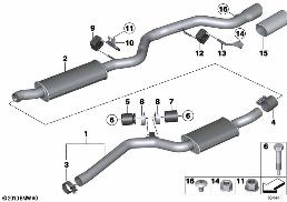 EXHAUST SYSTEM, REAR diagram for BMW 1 Series E82 123d