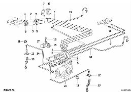 Bromsledningar fram ABS/ASC+T diagram for BMW 3 Series E36 325tds
