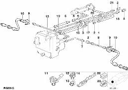 Tuyau de frein avant ABS/ASC+T diagram for BMW 5 Series E39 525td
