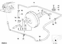 Bromskraftfoerstaerkare undertryck diagram for BMW 3 Series E36 325tds
