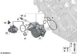 WATERPUMP - THERMOSTAT diagram for BMW 6 Series F12 LCI 650i