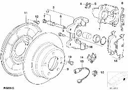REAR WHEEL BRAKE, BRAKE PAD SENSOR diagram for BMW 3 Series E36 316i 1.9