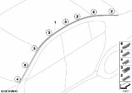 Molduras de techo/Techo borda diagram for BMW 7 Series F02 740Li