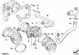 SECONDARY THROTTLE HOUSING TUBE ASC diagram for BMW 5 Series E34 525i