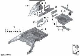 FLOOR PANEL TRUNK/WHEEL HOUSING REAR diagram for BMW 7 Series F01 LCI 740i