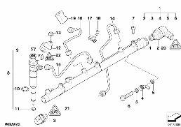HIGH PRESSURE ACCUMULATOR/INJECTOR/LINE diagram for BMW 5 Series E61 525d