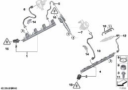 Högtycks-rail/spridare/ledning diagram for BMW 5 Series F10 550iX