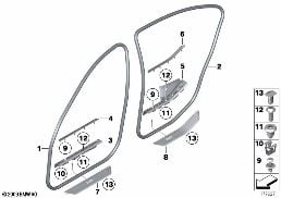 Protección de bordes / Moldura entrada diagram for BMW 7 Series F02 740Li