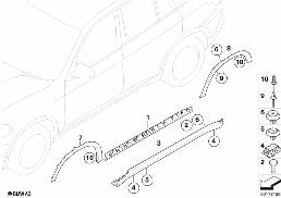 แผ่นปิดแผงบันได / บังโคลนล้อ diagram for BMW X5 E70 3.0si