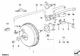 Remkrachtversterker onderdruk diagram for BMW 5 Series E34 525ix