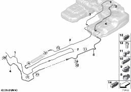 Yakıt hatları/Sabitleme parçaları diagram for BMW X5 E70 LCI 35dX
